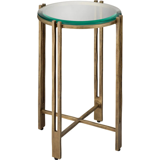 Metrical Side Table by Jamie Young in antique brass. Made from iron in a unique style.