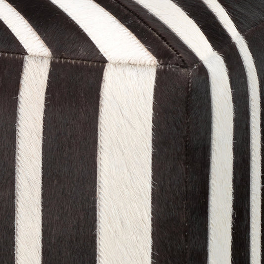 Nantucket Criss Cross Ottoman by Jamie Young in espresso. Made from hair on hide in a modern style.