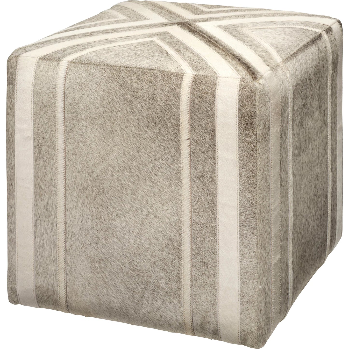 000 SI-2537716 | Primary Silo | Nantucket Ottoman by Jamie Young in grey and grey hide, white hide stripes. Made from leather in a unique style.