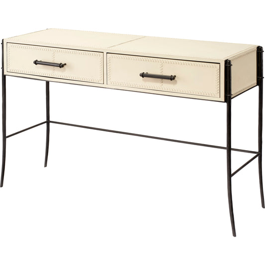 Nevado Console Table by Jamie Young in off white, black. Made from leather & steel in a modern style.
