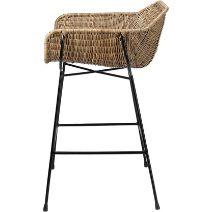 Nusa Counter Stool by Jamie Young in natural rattan, black steel. Made from steel, rattan slimit in a coastal style.