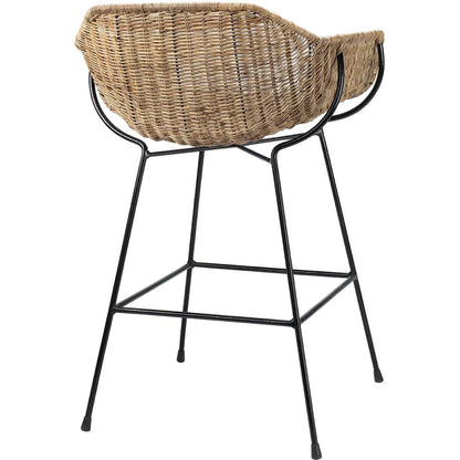 Nusa Counter Stool by Jamie Young in natural rattan, black steel. Made from steel, rattan slimit in a coastal style.