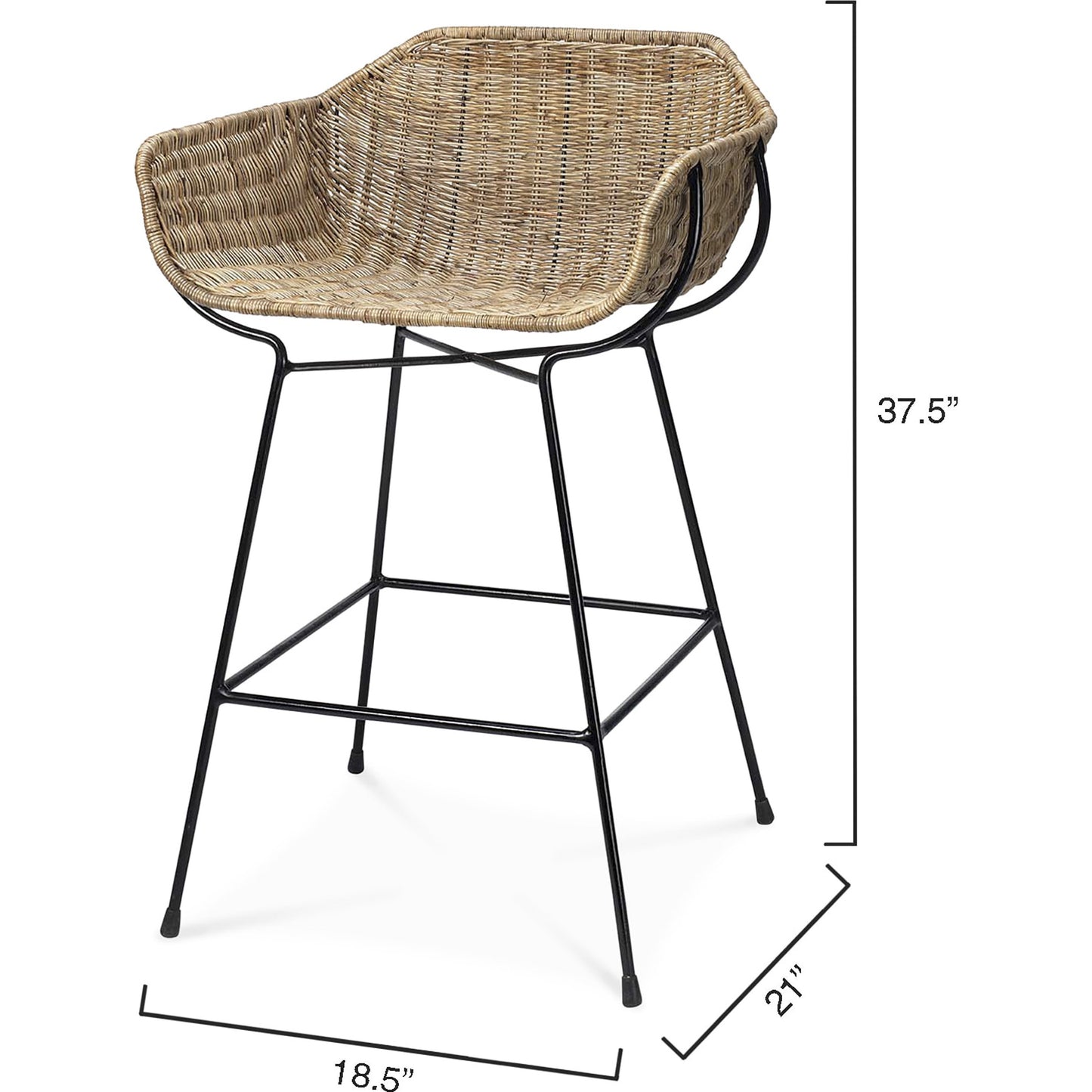 004 SR-708013 | Additional Silo | Nusa Counter Stool by Jamie Young in natural rattan, black steel. Made from steel, rattan slimit in a coastal style.