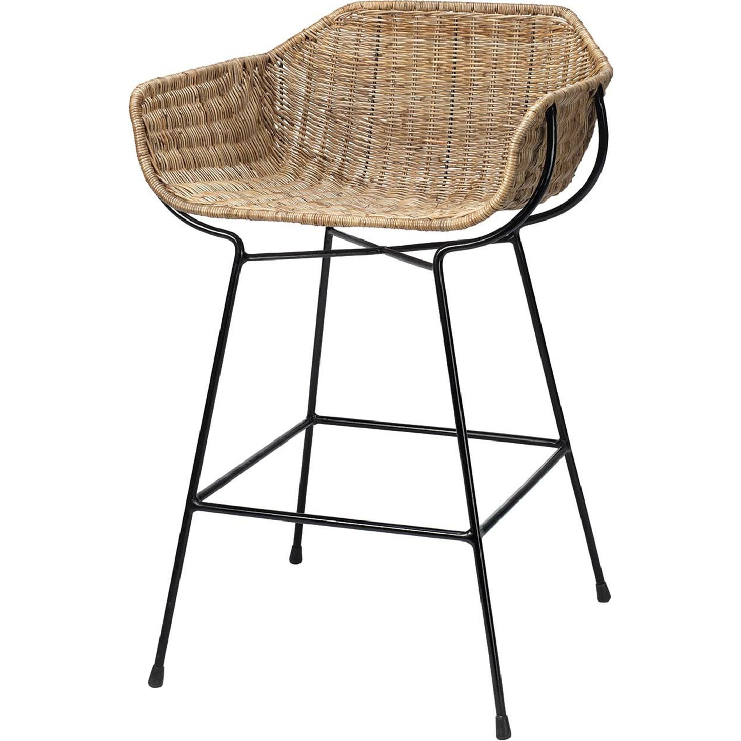 001 SR-708013 | Primary Silo | Nusa Counter Stool by Jamie Young in natural rattan, black steel. Made from steel, rattan slimit in a coastal style.