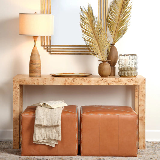 Large Ottoman by Jamie Young. Made from leather in a modern style.