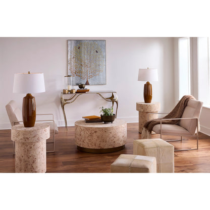 Small Ottoman by Jamie Young. Made from leather in a modern style.