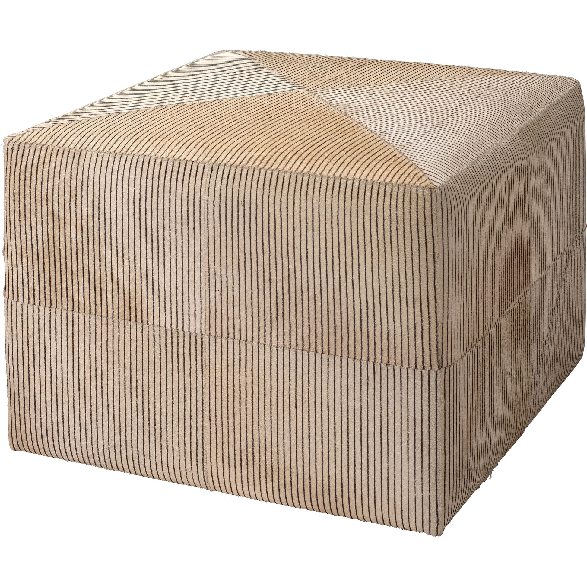Pinstriped Ottoman by Jamie Young in black & cream hide. Made from mdf, hide in a cottage & farmhouse style.