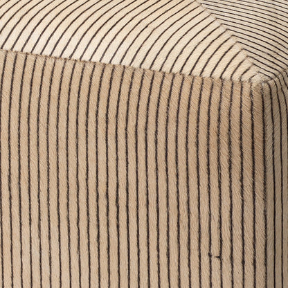 Pinstriped Ottoman by Jamie Young in black & cream hide. Made from mdf, hide in a cottage & farmhouse style.