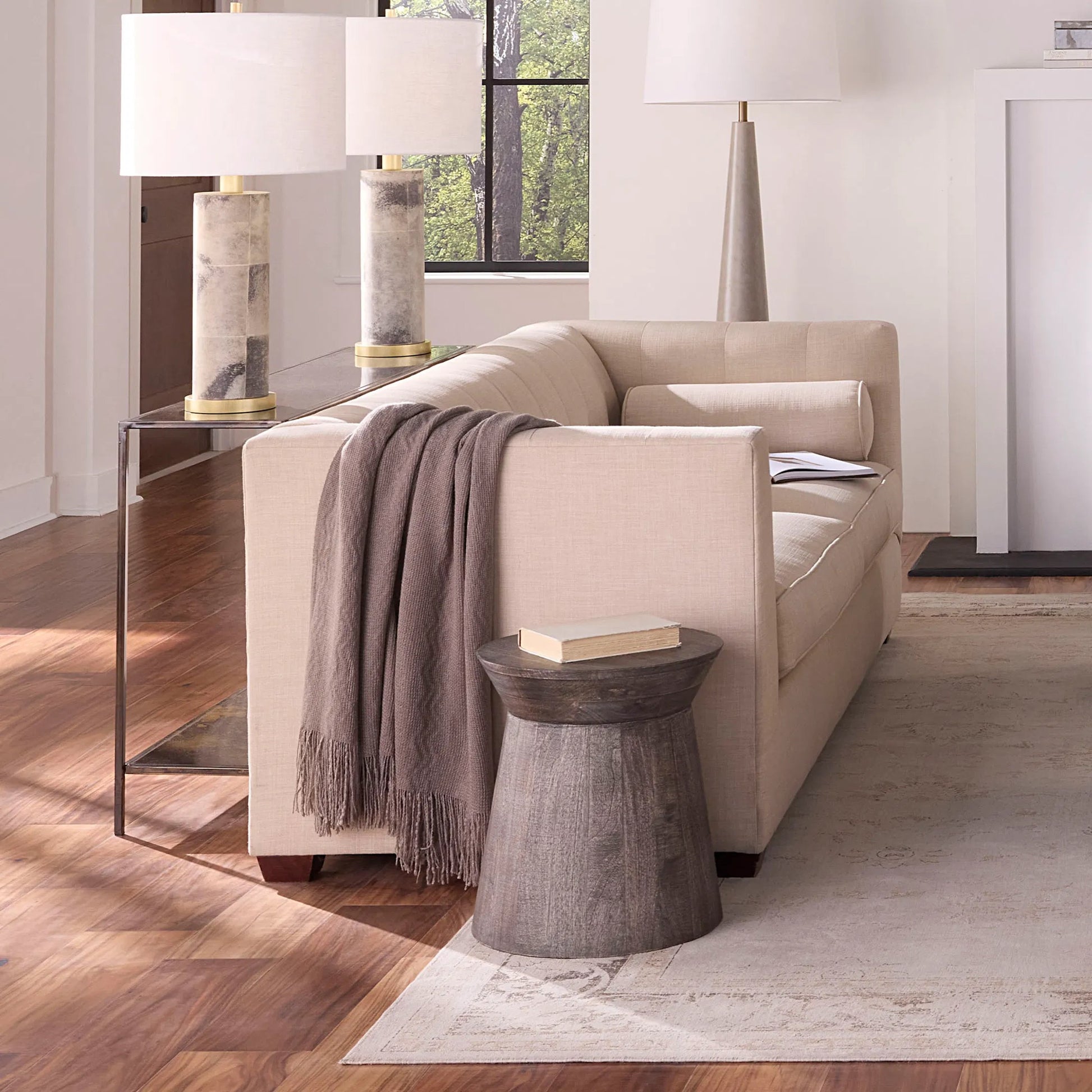 Porcini Side Table by Jamie Young in grey and grey wash. Made from wood in a unique style.