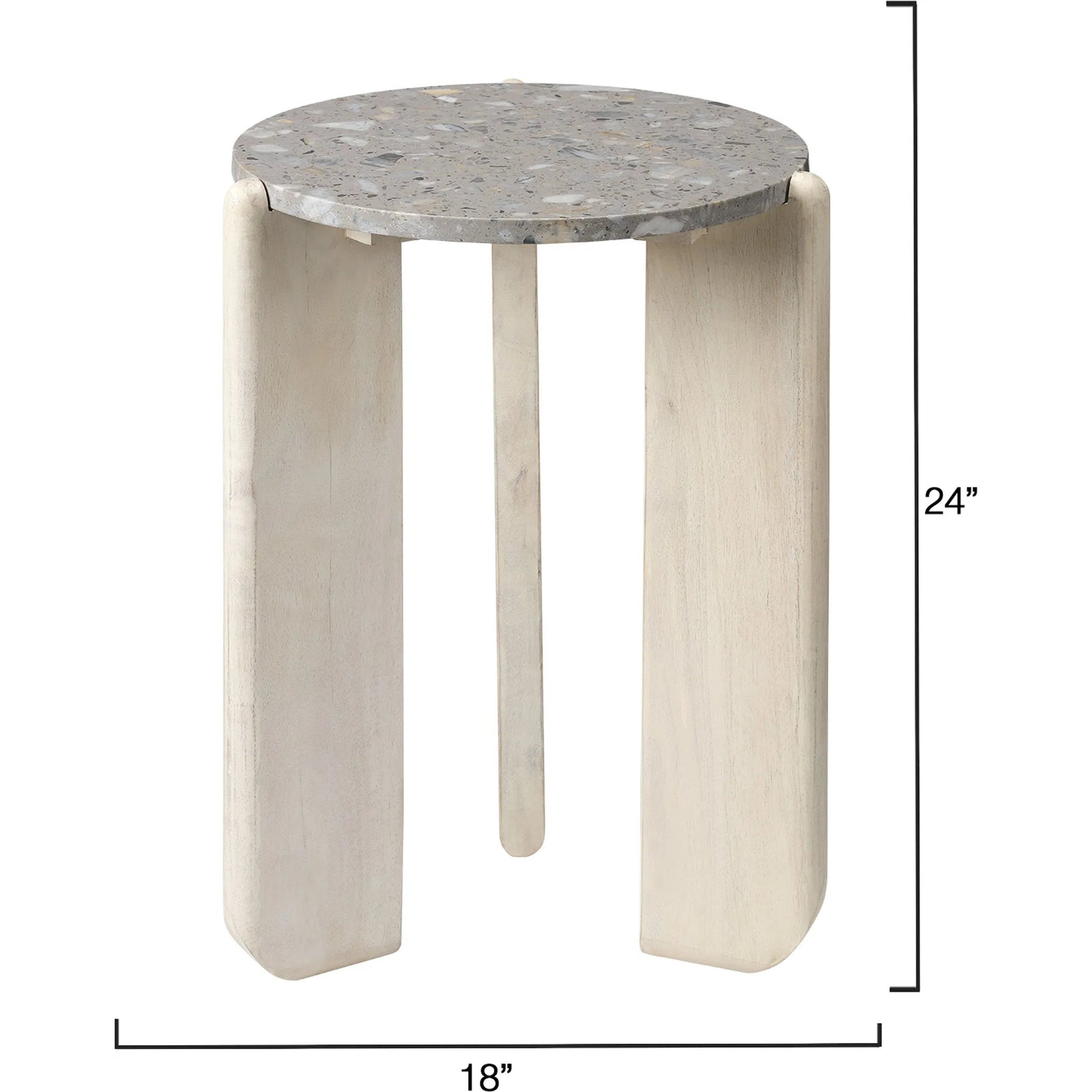 Quarry Side Table by Jamie Young in white bleach, grey and white bleached mango wood, grey stone. Made from mango wood, terrazzo stone in a modern style.