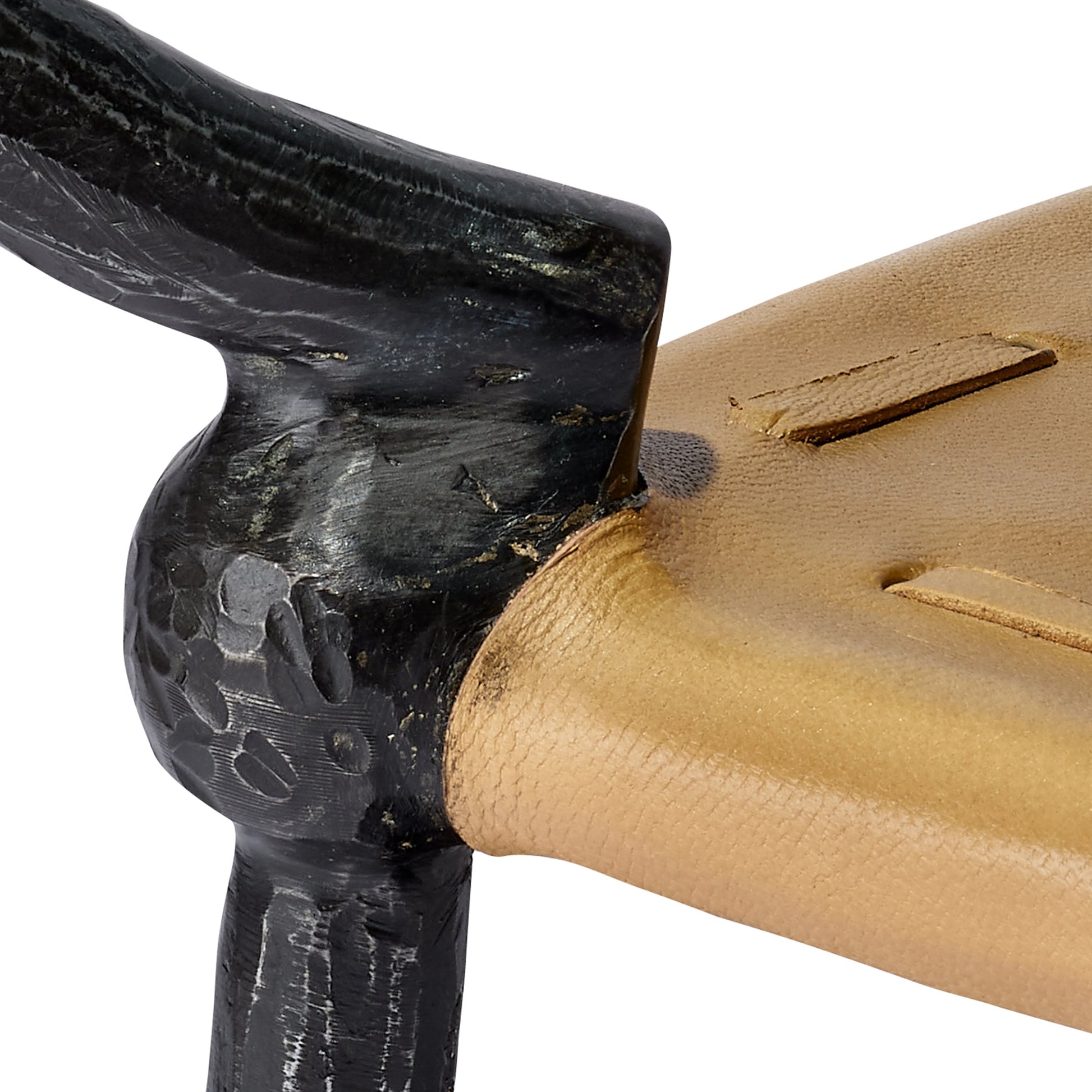 Renzo Side Table by Jamie Young in black, cashew leather. Made from iron, leather, glass in a modern style.