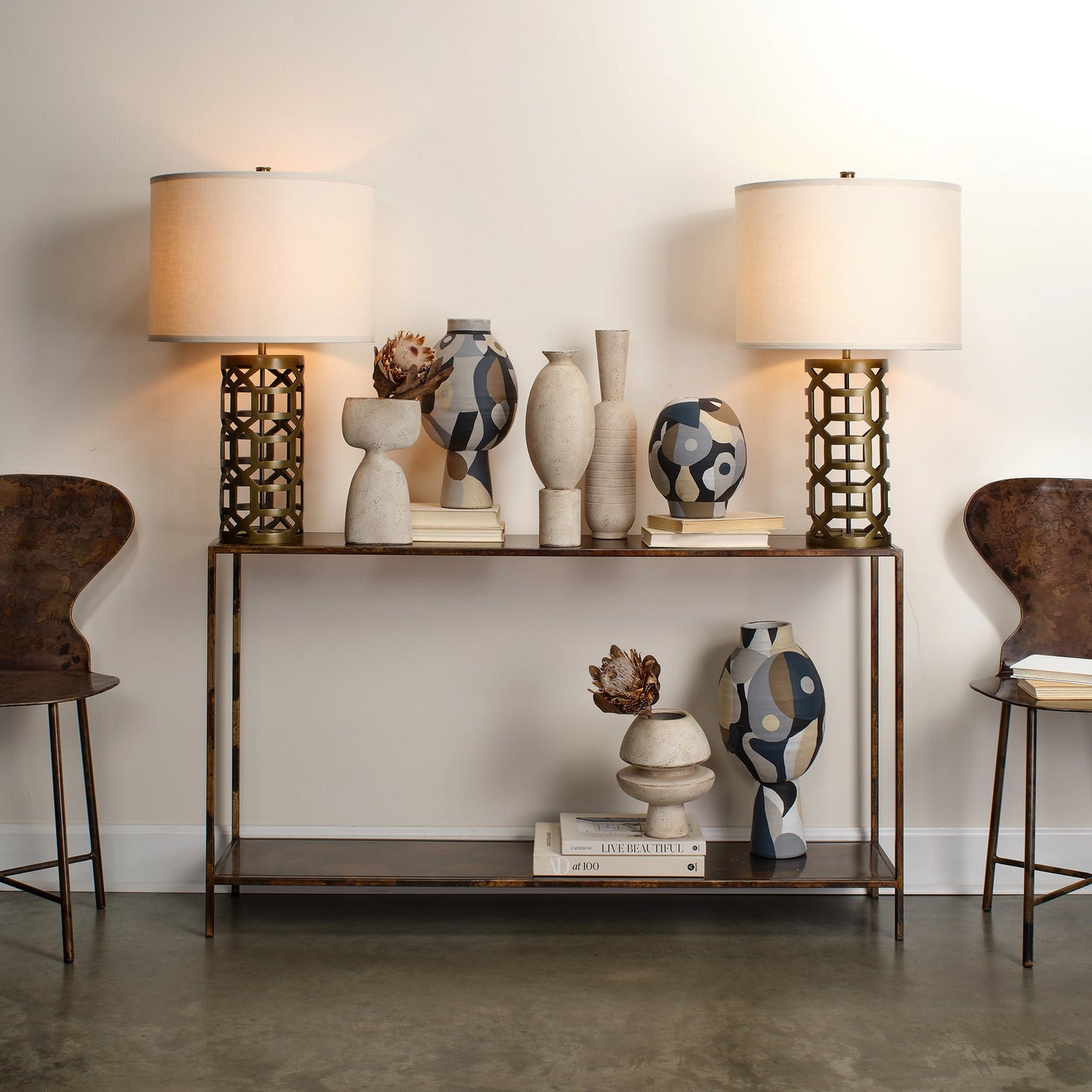 003 SI-1961305 | Lifestyle | Royal Console Table by Jamie Young in brown. Made from metal in a modern style.