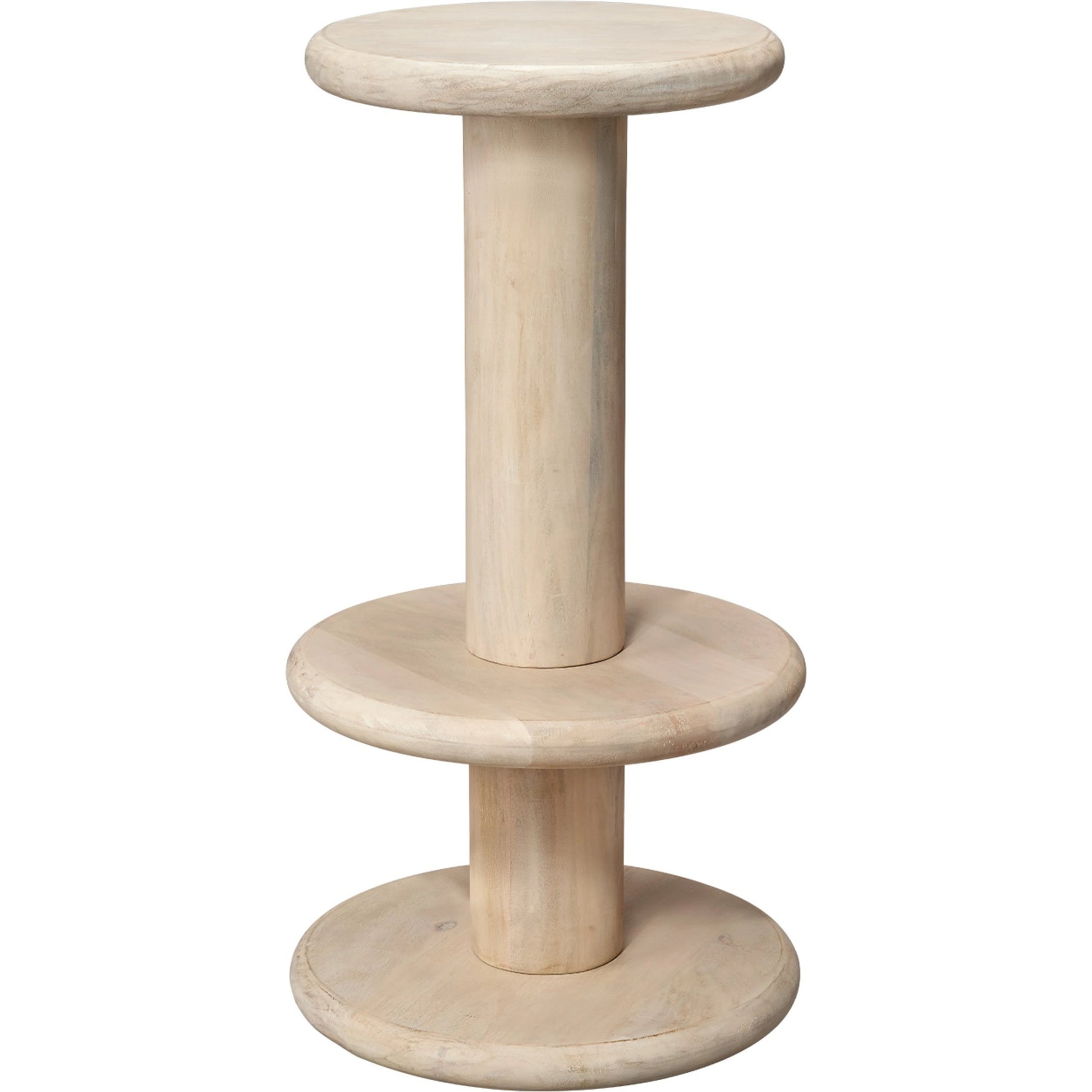 Rye Barstool by Jamie Young in white bleach. Made from mango wood in a modern style.