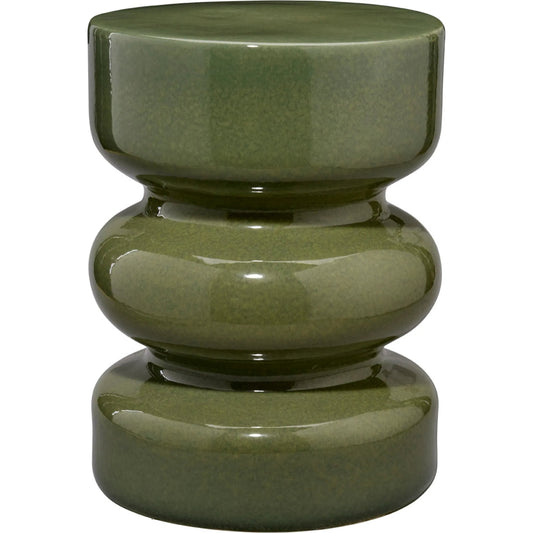 Saguaro Garden Stool by The Livingston Collection in green and reactive green glaze. Made from ceramic in a unique style.
