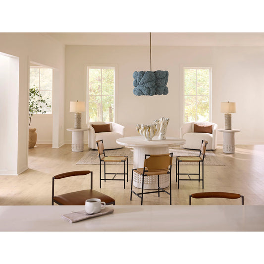 Studded Bistro Dining Table by Jamie Young in off, white and white wash. Made from wood in a unique style.