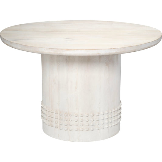 Studded Bistro Dining Table by Jamie Young in off, white and white wash. Made from wood in a unique style.