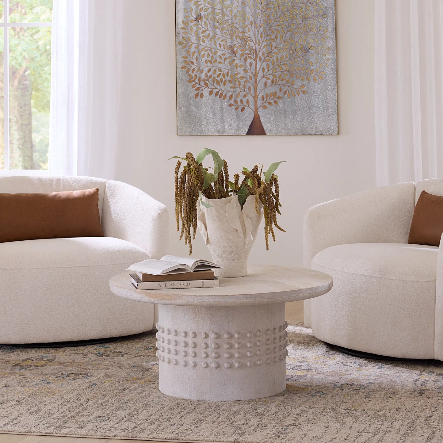 004 SI-2537742 | Lifestyle | Studded Coffee Table by Jamie Young in off, white and white wash. Made from wood in a unique style.