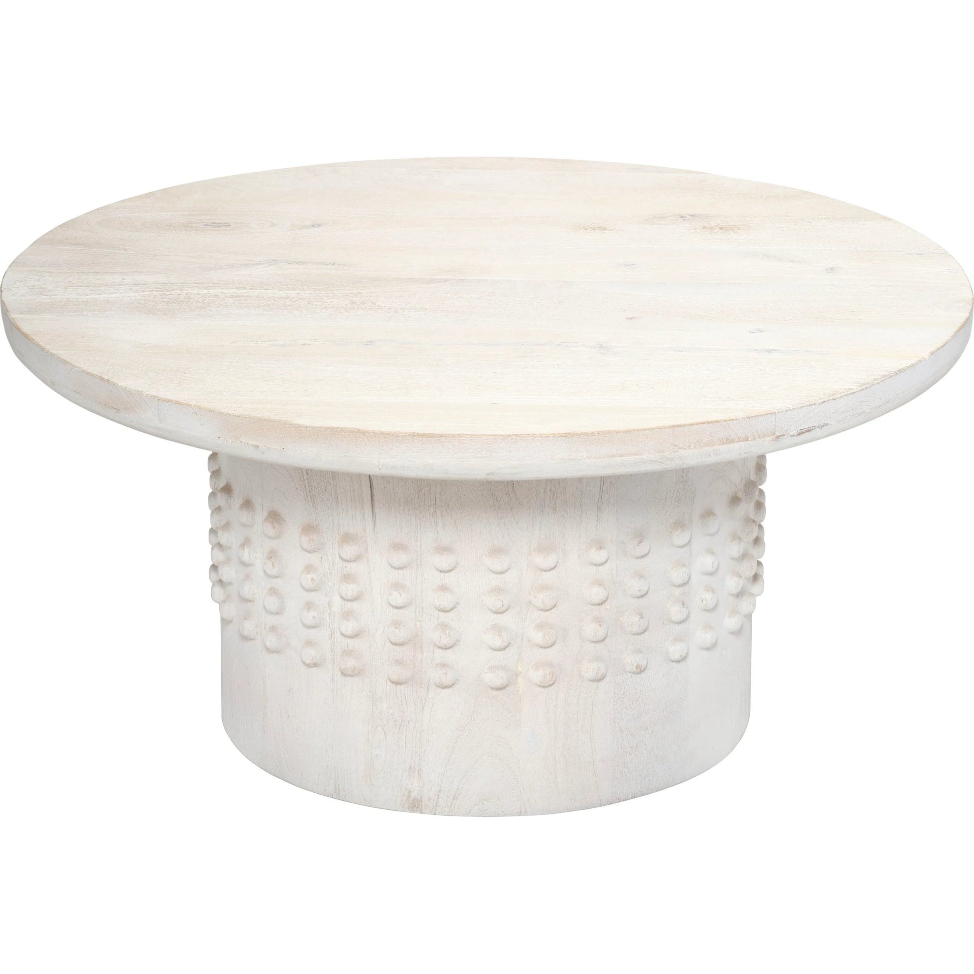 Studded Coffee Table by Jamie Young in off, white and white wash. Made from wood in a unique style.