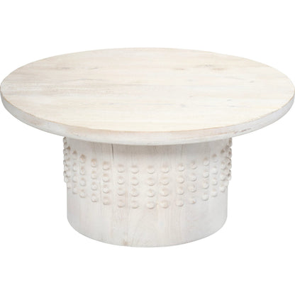 Studded Coffee Table by Jamie Young in off, white and white wash. Made from wood in a unique style.