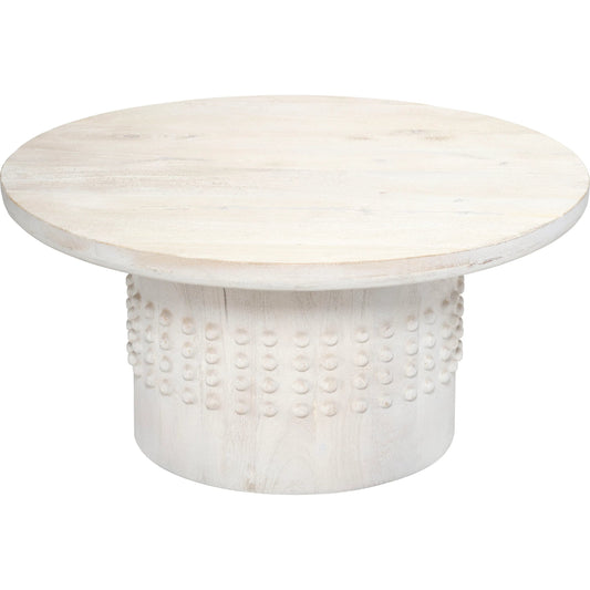 Studded Coffee Table by Jamie Young in off, white and white wash. Made from wood in a unique style.