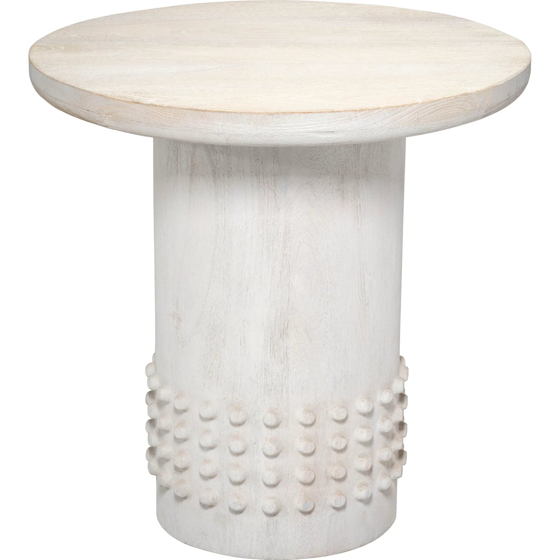 Studded Side Table by Jamie Young in off, white and white wash. Made from wood in a unique style.