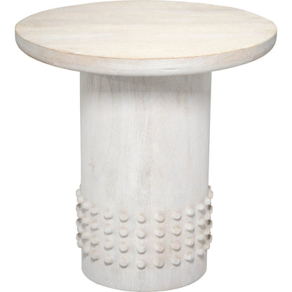 Studded Side Table by Jamie Young in off, white and white wash. Made from wood in a unique style.