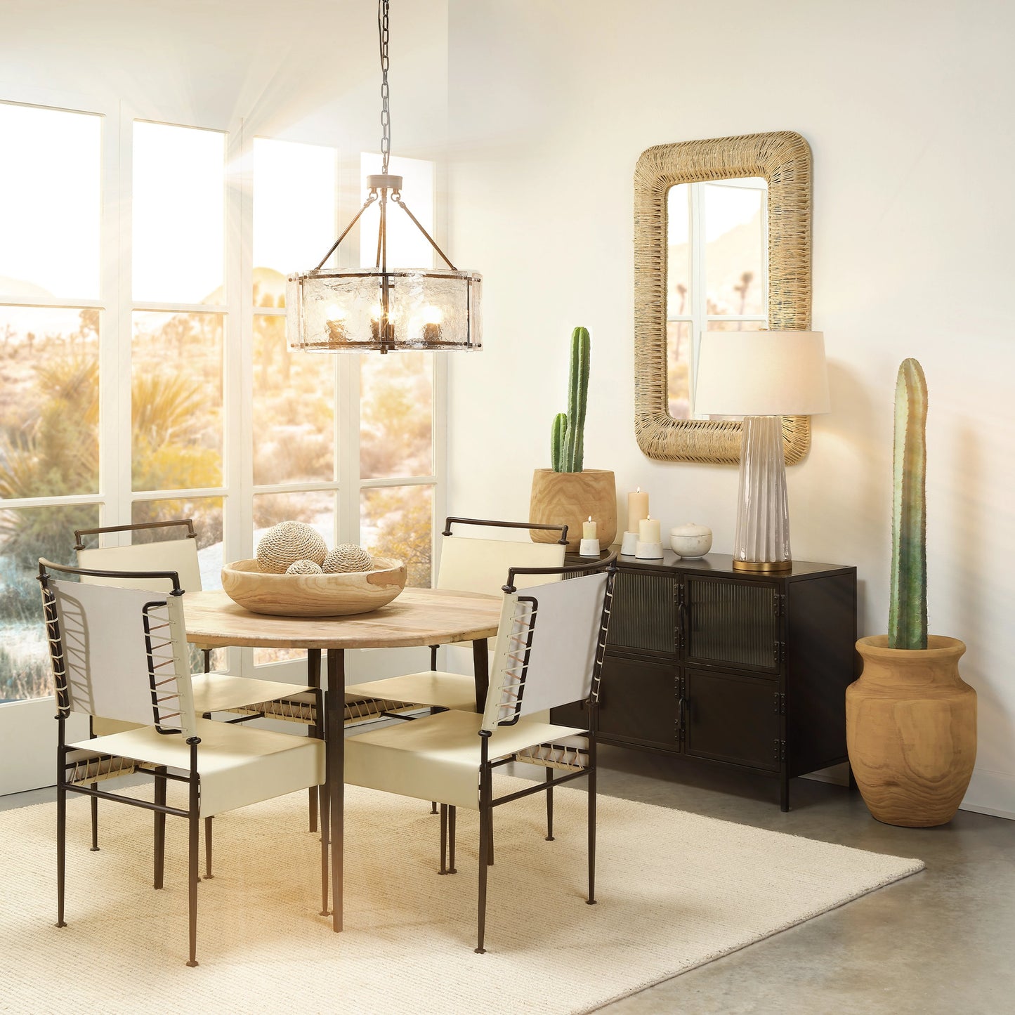 007 SI-1822231 | Lifestyle | Sweetwater Dining Chair by Jamie Young in off white leather & black forged iron. Made from leather, forged iron in a modern style.