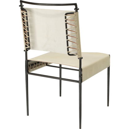 Sweetwater Dining Chair by Jamie Young in off white leather & black forged iron. Made from leather, forged iron in a modern style.