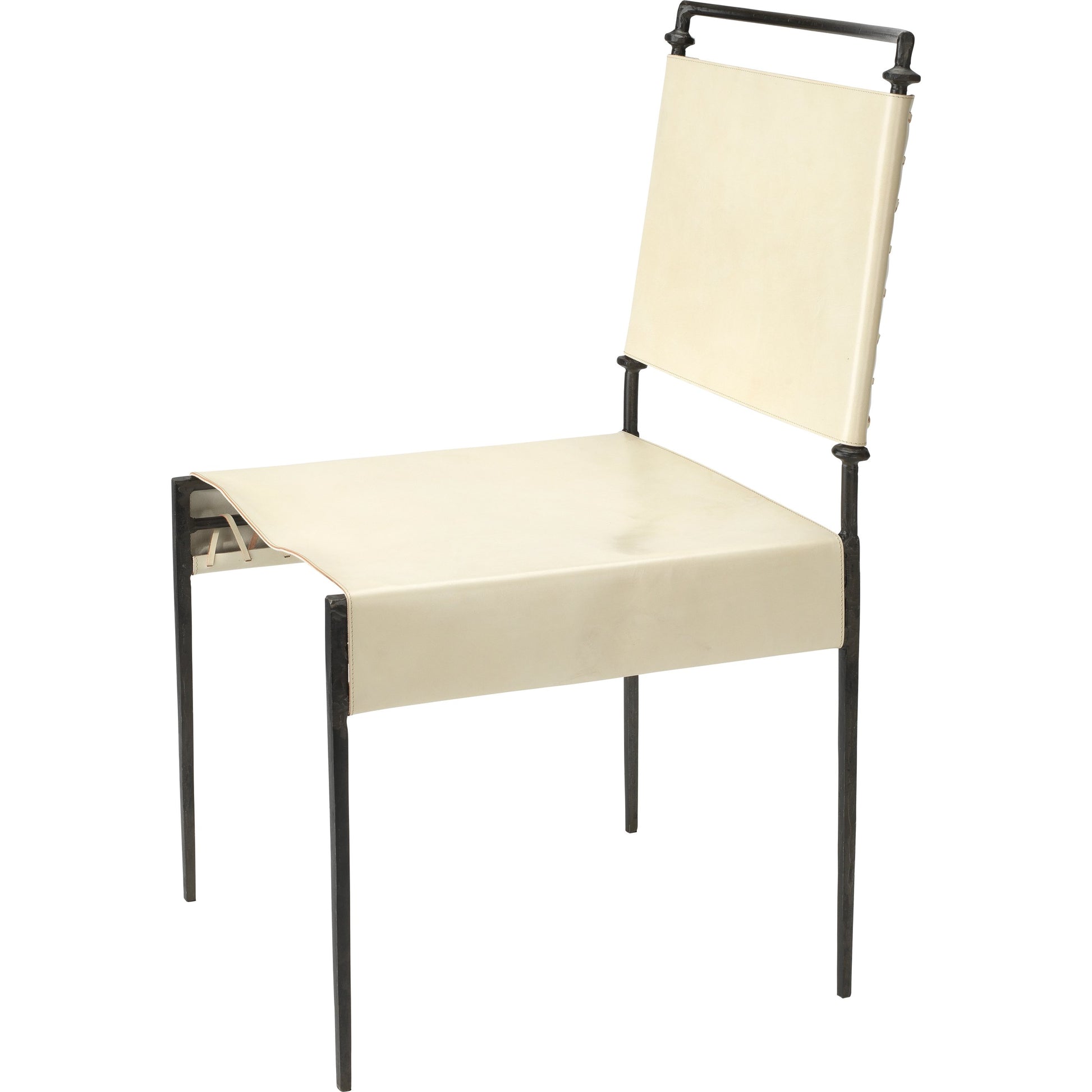 Sweetwater Dining Chair by Jamie Young in off white leather & black forged iron. Made from leather, forged iron in a modern style.