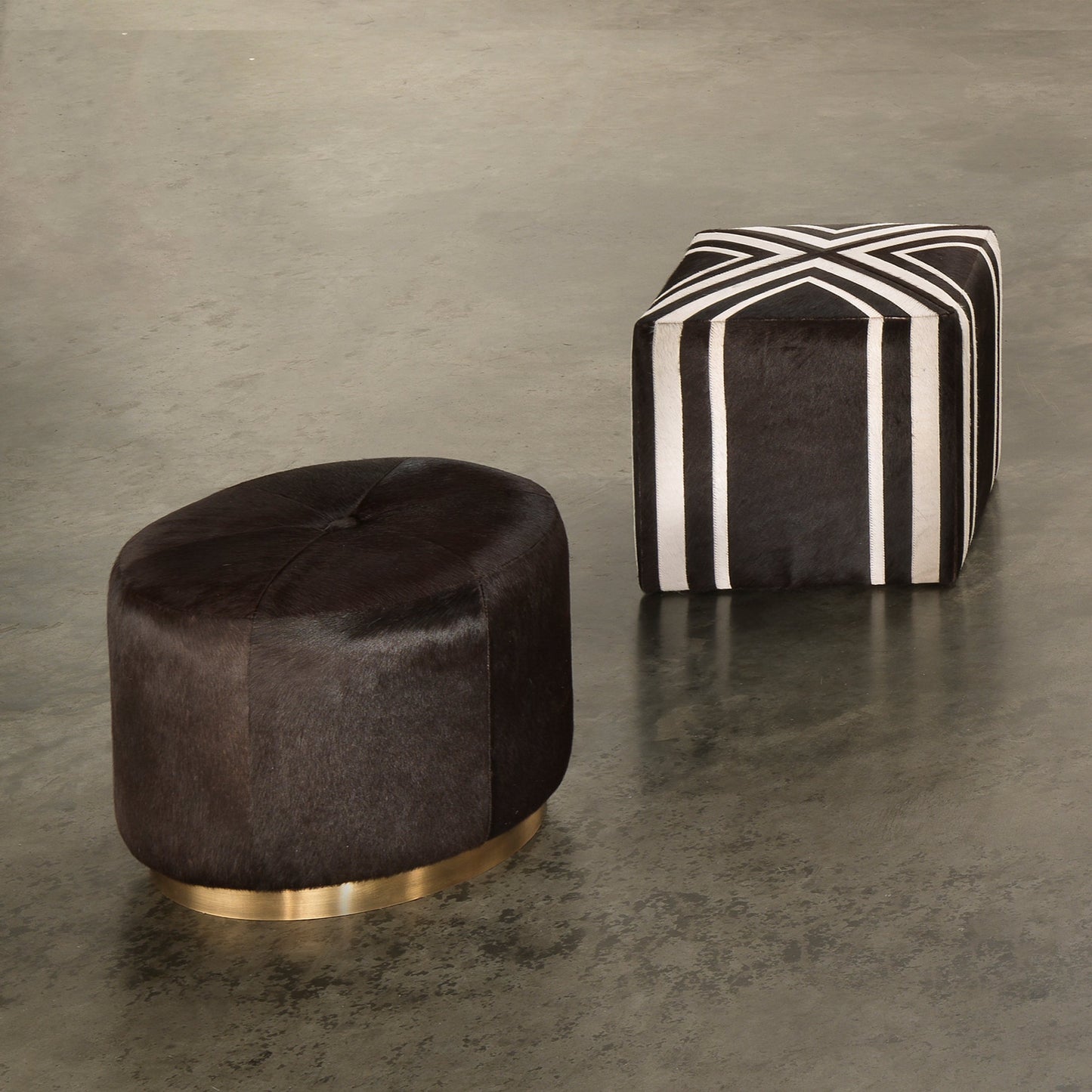 008 SI-1719707 | Additional Silo | Thackeray Pouf by Jamie Young. Made from hide in a modern style.