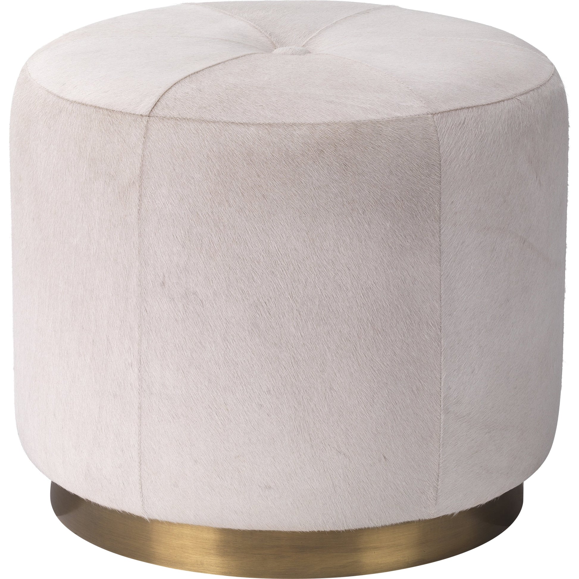 Thackeray Pouf by Jamie Young. Made from hide in a modern style.