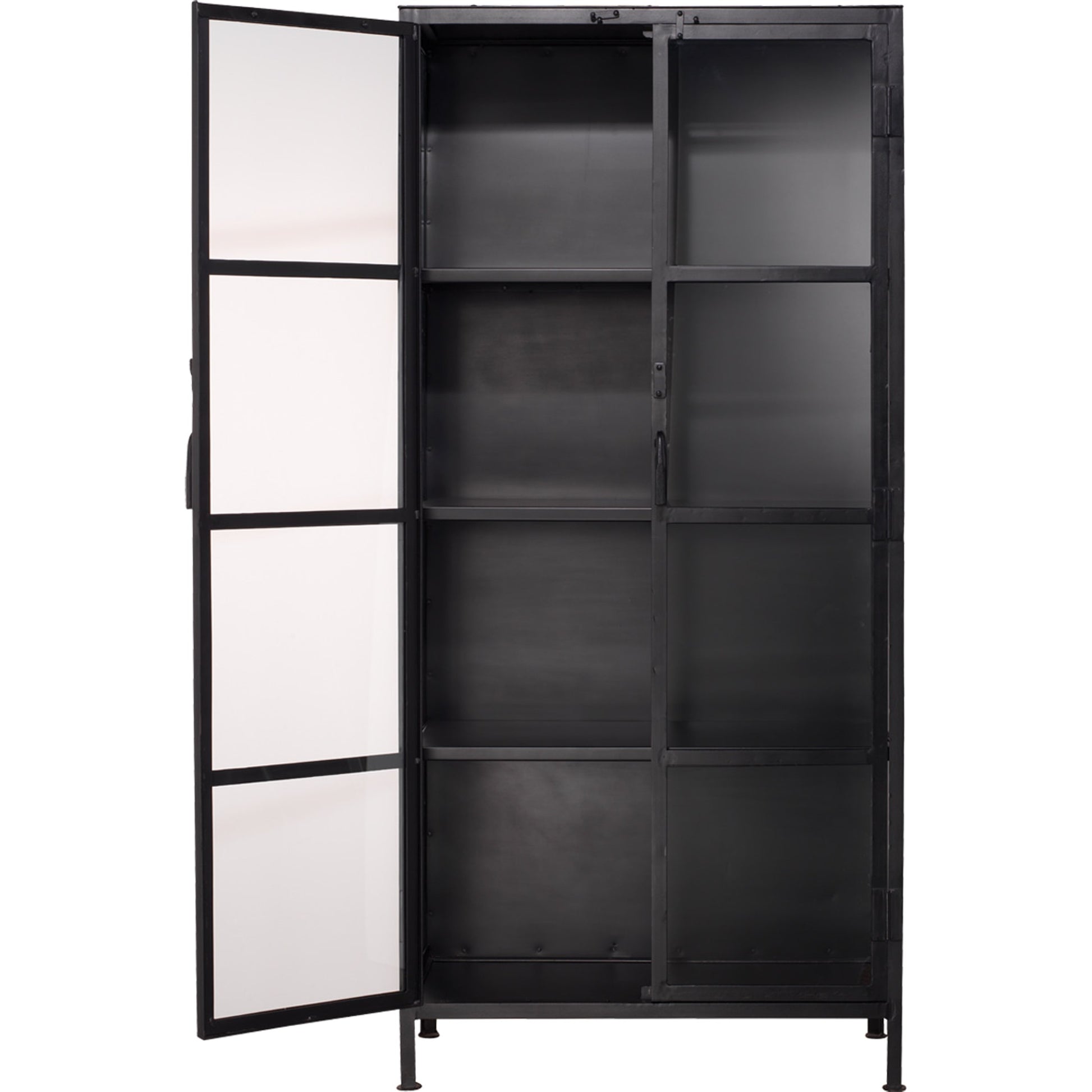 Union Curio Cabinet by Jamie Young in black iron, clear glass. Made from iron, glass in a modern style.