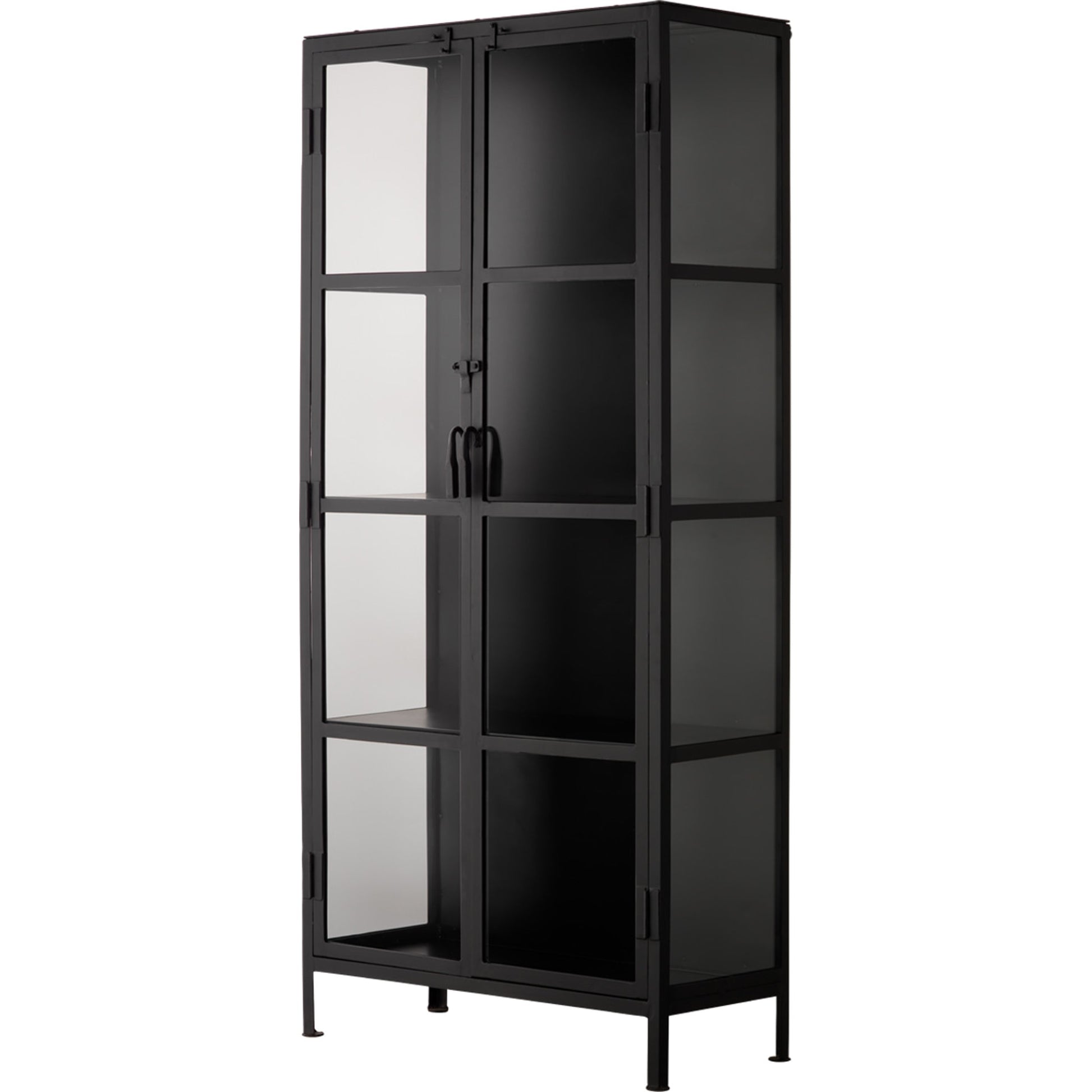 Union Curio Cabinet by Jamie Young in black iron, clear glass. Made from iron, glass in a modern style.