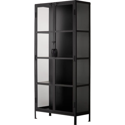 Union Curio Cabinet by Jamie Young in black iron, clear glass. Made from iron, glass in a modern style.