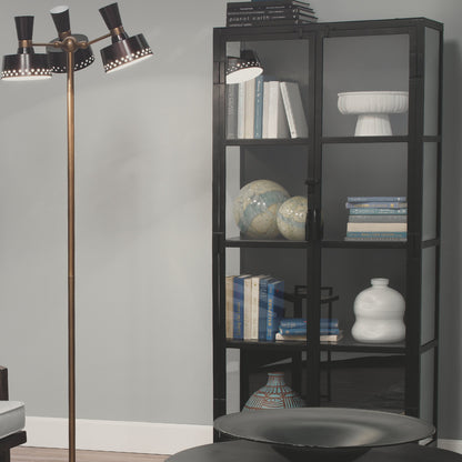 Union Curio Cabinet by Jamie Young in black iron, clear glass. Made from iron, glass in a modern style.
