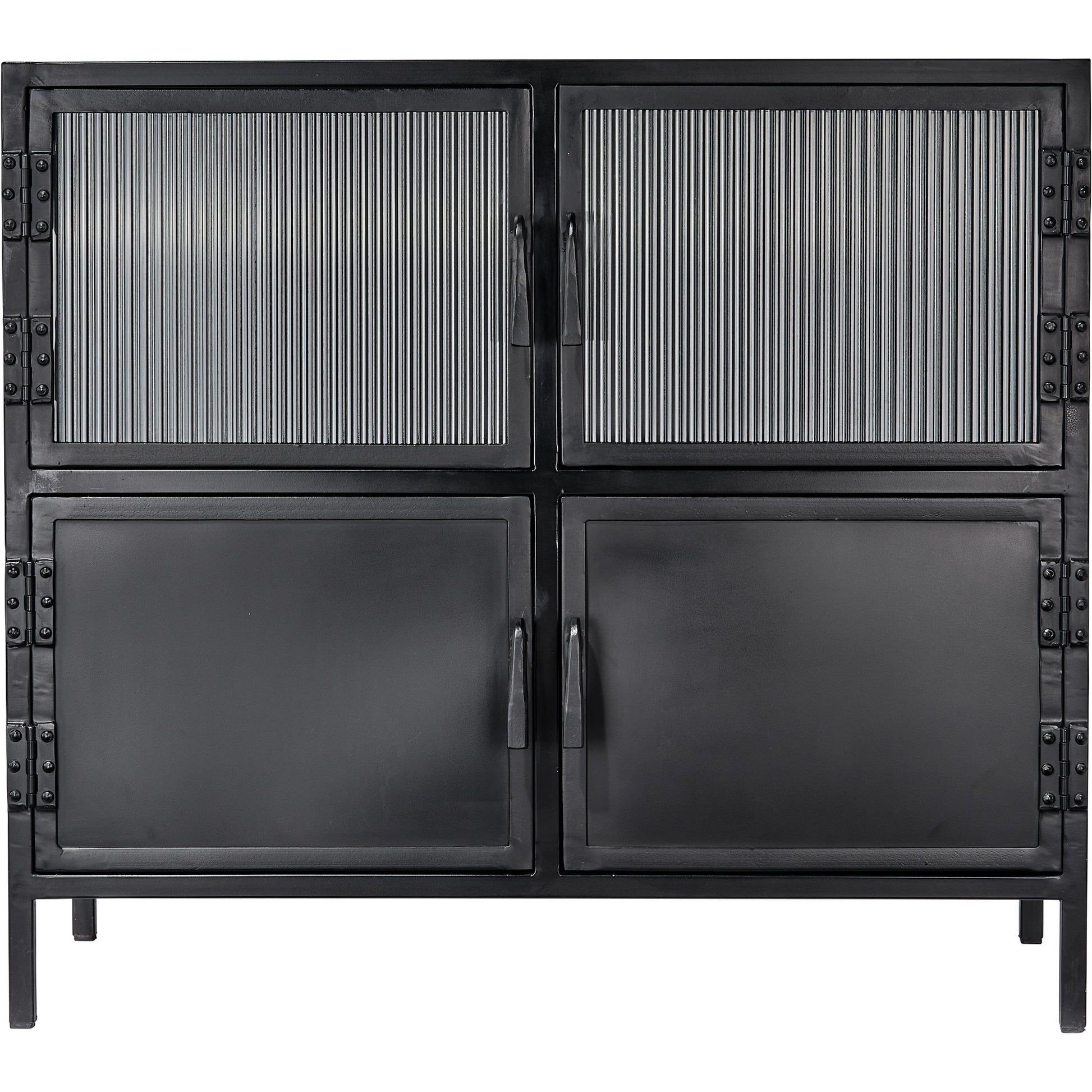 Vitrino Side Table by Jamie Young in black. Made from iron & glass in a modern style.