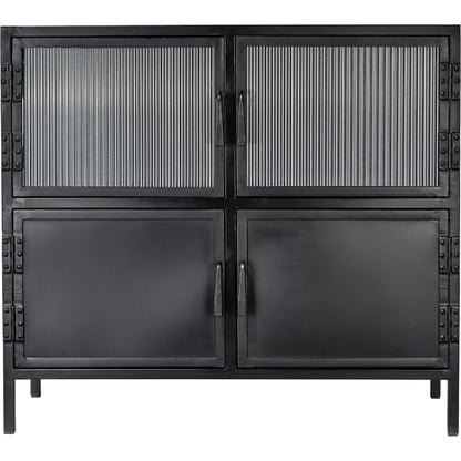 Vitrino Side Table by Jamie Young in black. Made from iron & glass in a modern style.