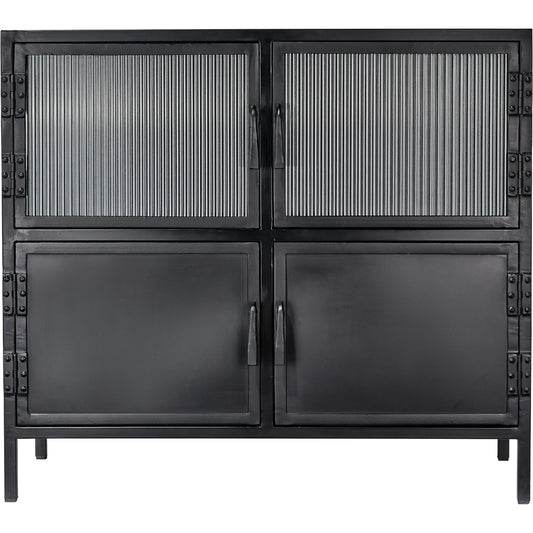 Vitrino Side Table by Jamie Young in black. Made from iron & glass in a modern style.