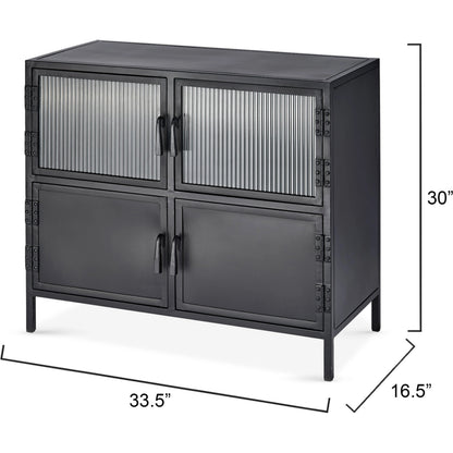 Vitrino Side Table by Jamie Young in black. Made from iron & glass in a modern style.