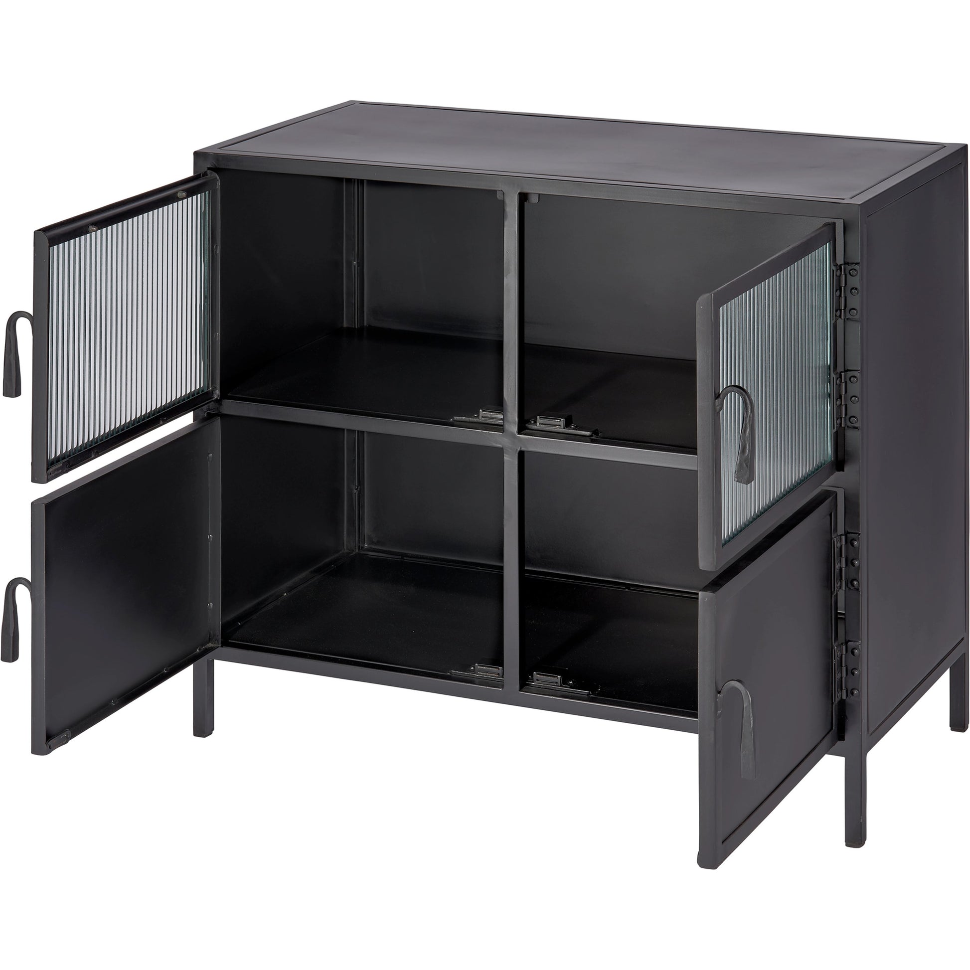 Vitrino Side Table by Jamie Young in black. Made from iron & glass in a modern style.