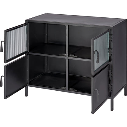 Vitrino Side Table by Jamie Young in black. Made from iron & glass in a modern style.