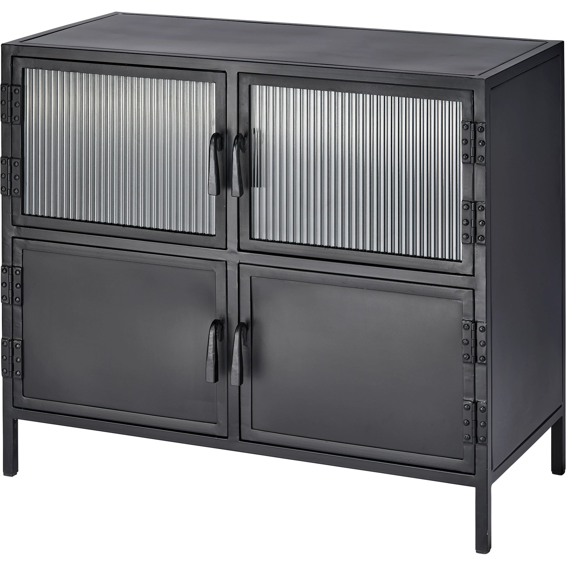Vitrino Side Table by Jamie Young in black. Made from iron & glass in a modern style.
