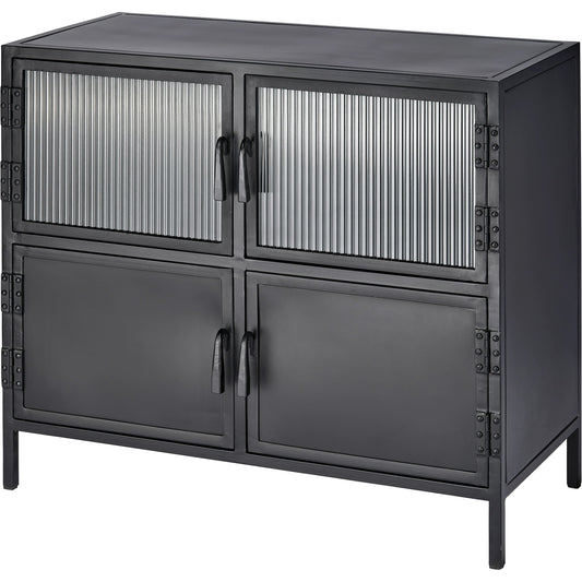 Vitrino Side Table by Jamie Young in black. Made from iron & glass in a modern style.