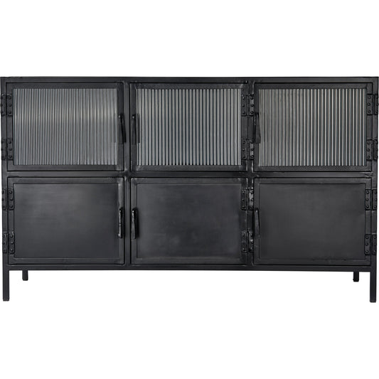 Vitrino Console by Jamie Young in black. Made from iron & glass in a modern style.