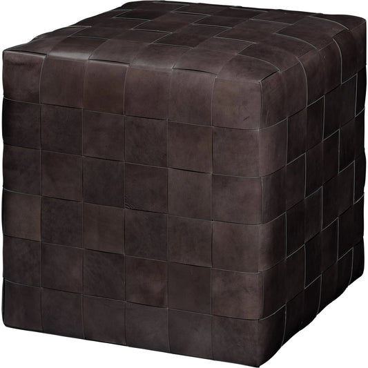 Woven Leather Ottoman by Jamie Young. Made from leather, mdf in a modern style.