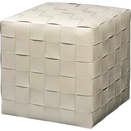 Woven Leather Ottoman by Jamie Young. Made from leather, mdf in a modern style.