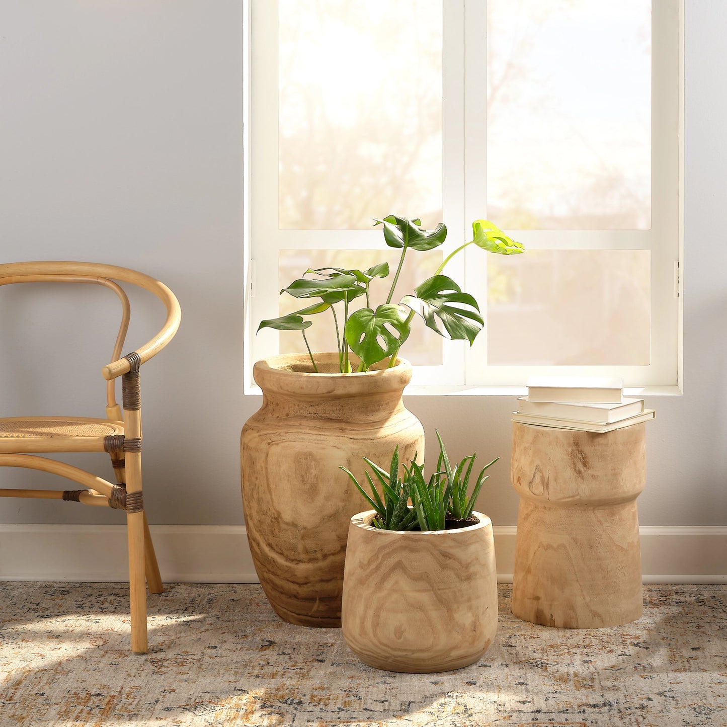 007 SR-819750 | Lifestyle | Yucca Side Table by Jamie Young in natural wood. Made from wood paulownia tree in a eclectic & global style.