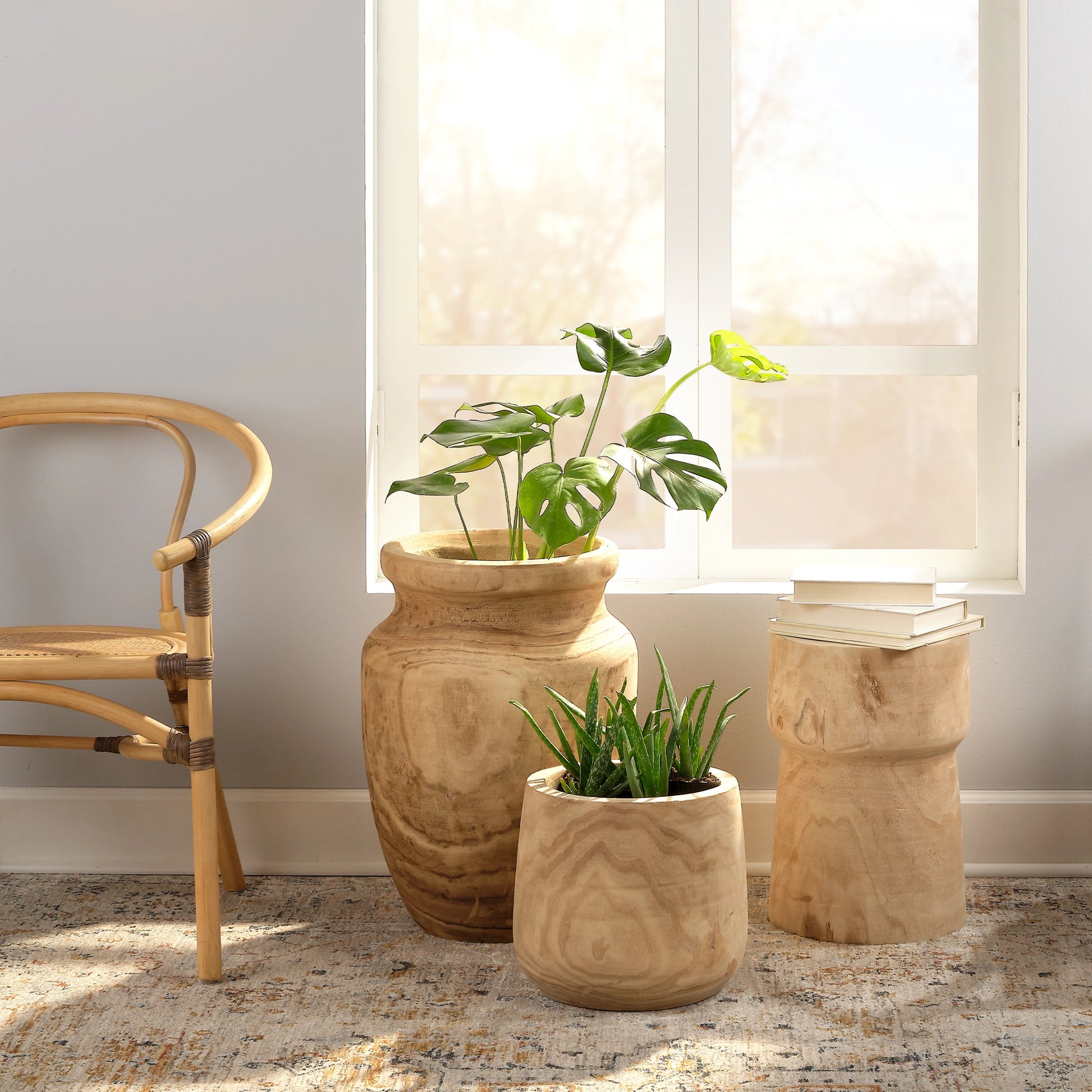 Yucca Side Table by Jamie Young in natural wood. Made from wood paulownia tree in a eclectic & global style.