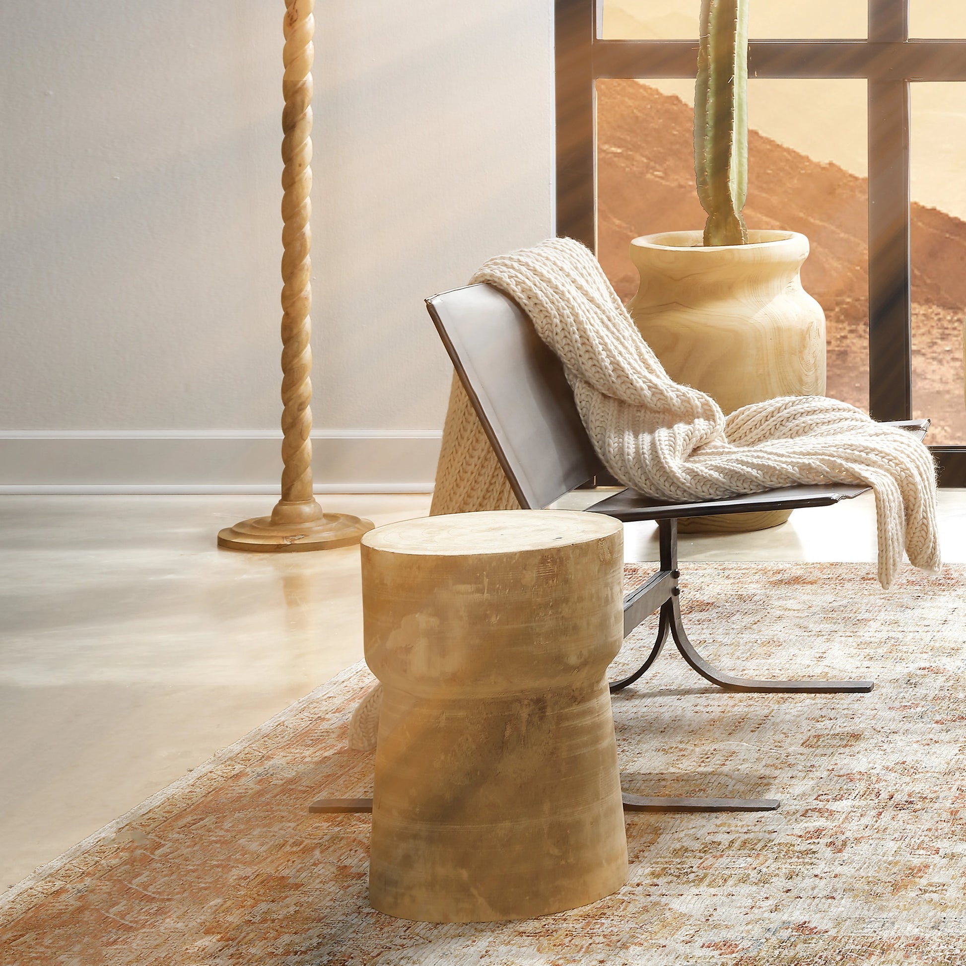 Yucca Side Table by Jamie Young in natural wood. Made from wood paulownia tree in a eclectic & global style.