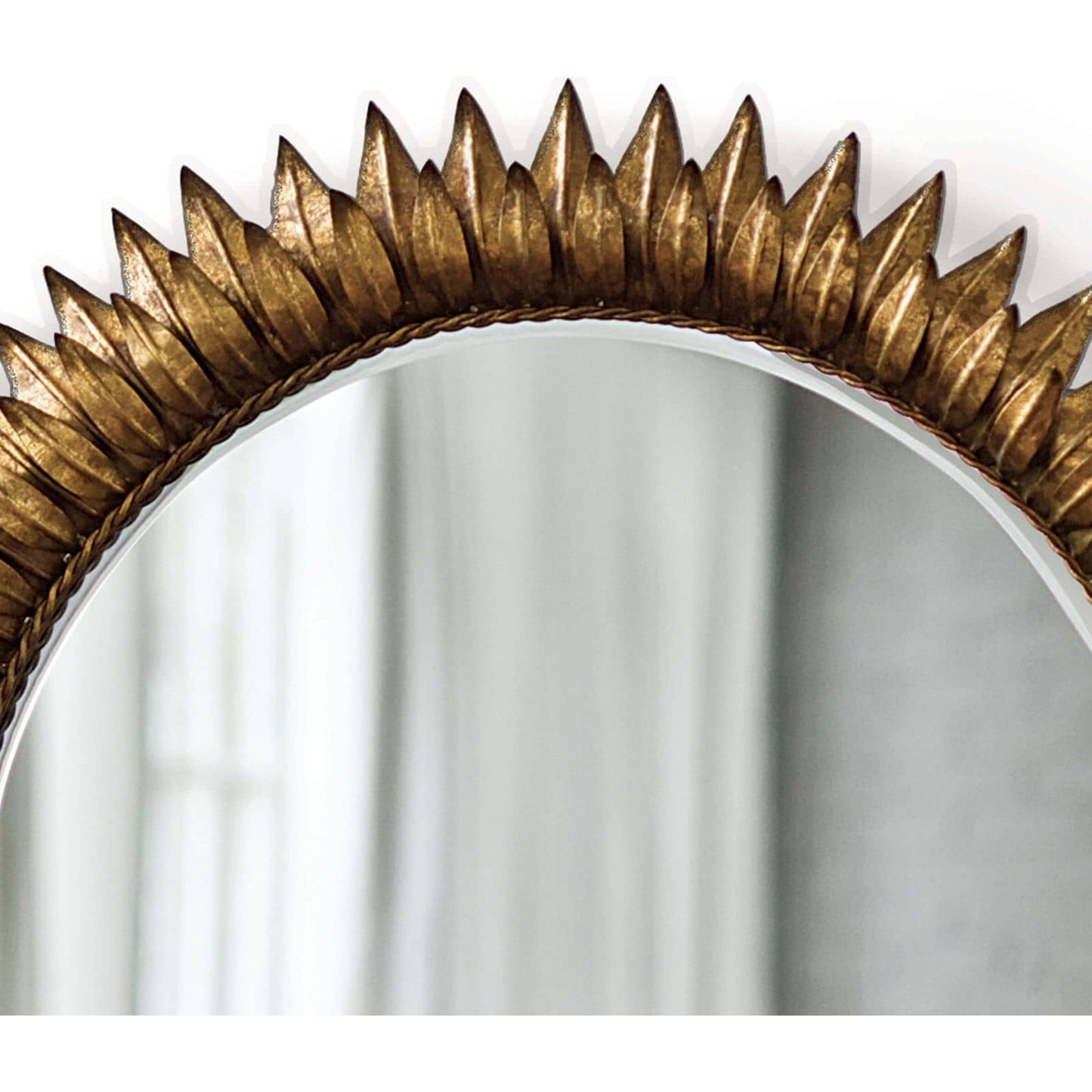 004 S-287294 | Closeup | Sun Flower Mirror by Regina Andrew in gold and gold leaf. Made from steel in a transitional style.
